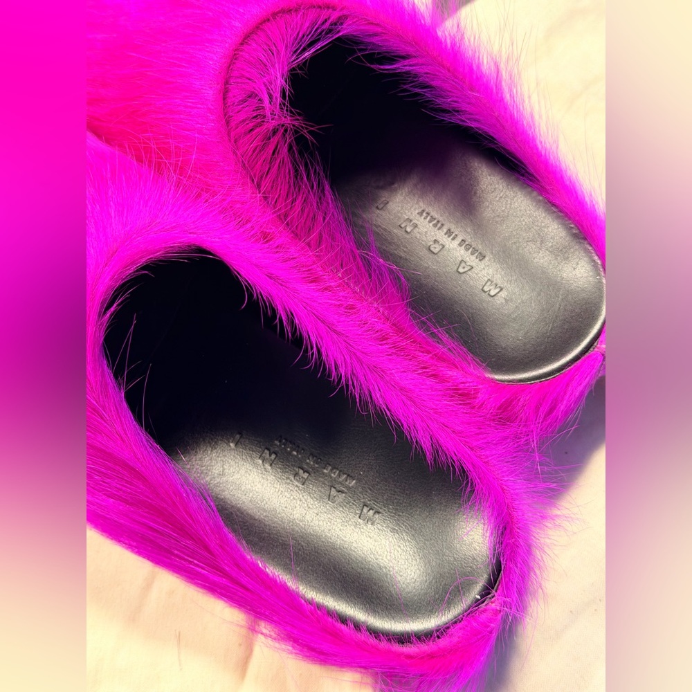 MARNI Fuschia Long Hair Fussbett Sabot Calfskin Size 38 ๐บ - Picture 4 of 5